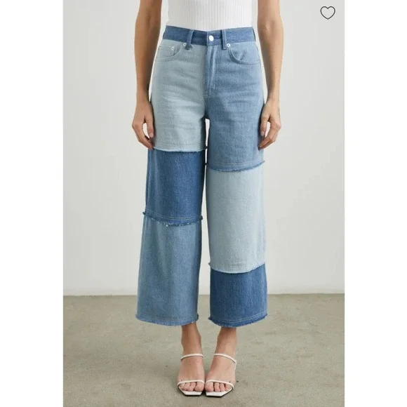 NEW RAILS The Getty Crop High Rise Wide Leg LIGHT INDIGO Patchwork Jean WOMEN 30